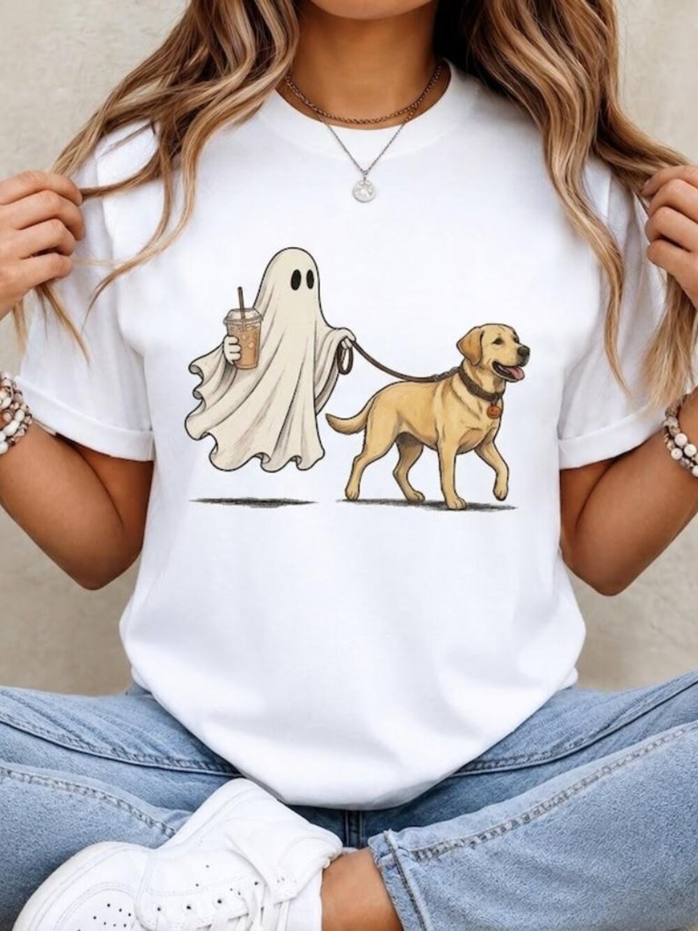 Ghost Walking Dog Shirt, Iced Coffee Labrador Tee